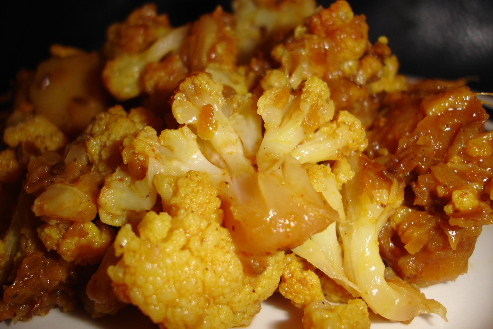 Close-up of spiced cauliflower and potatoes